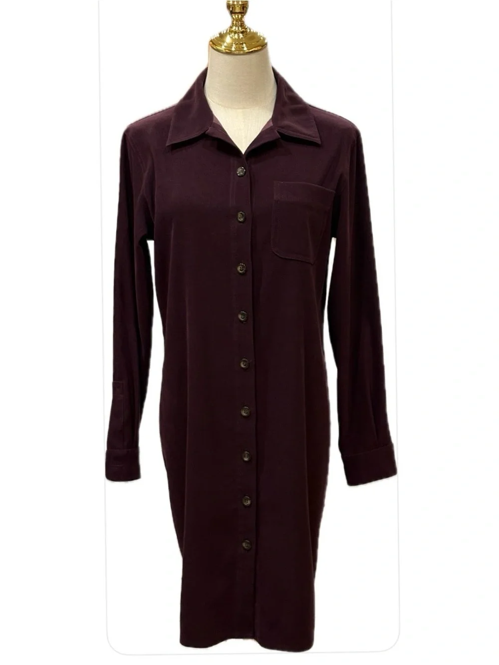 Talbots Petites Plum Velvet Long Sleeves Button Down Shirt Dress 6